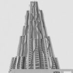 تصور توضح الطيات المتموجة في البرج عن قرب